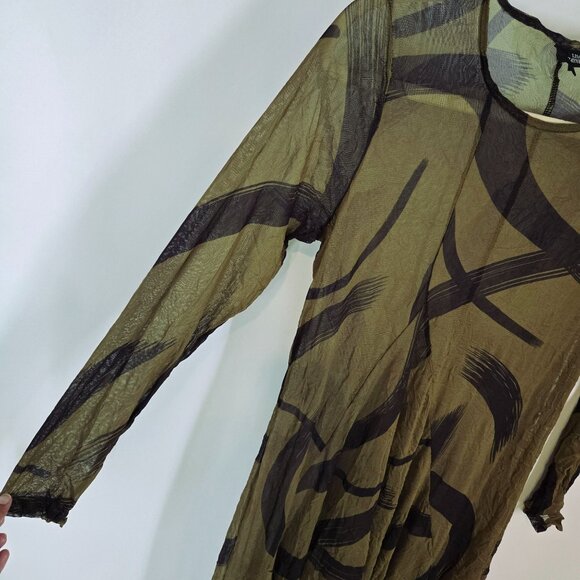Lisa Bayne Green Semisheer Mesh Lagenlook Tunic Top Painterly Women's Size Small - Picture 2 of 11